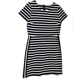 Express Black and White Striped Mini Dress Short Sleeve Circle Skater Dress